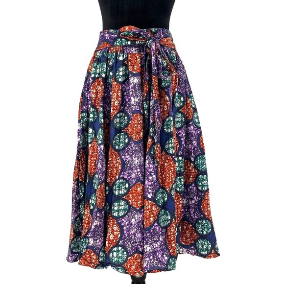 Vtg Skirt Womens One Size Bohemian Cotton Colorful Abstract Pattern Bow Art Wear - Picture 1 of 6